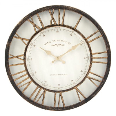 Ceas de Perete, Model Vintage, Cifre Latine, 40.6x5cm, Ramă Bronz foto