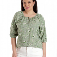 Bluza Dama, IE, Verde cu imprimeu floral si maneca 3 sferturi - XL