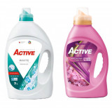 Detergent lichid pentru rufe albe Active, 3 litri, 60 spalari + Balsam de rufe Active Happy Day, 1.5 litri, 60 spalari