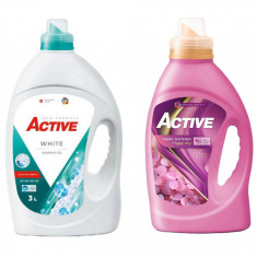 Detergent lichid pentru rufe albe Active, 3 litri, 60 spalari + Balsam de rufe Active Happy Day, 1.5 litri, 60 spalari