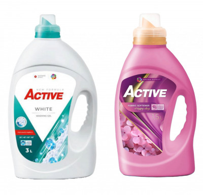 Detergent lichid pentru rufe albe Active, 3 litri, 60 spalari + Balsam de rufe Active Happy Day, 1.5 litri, 60 spalari foto