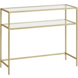 VASAGLE Masa de intrare, pe 2 nivele, blat din sticla securizata, cadru metalic, 35x100x80cm, auriu Household NewTrend