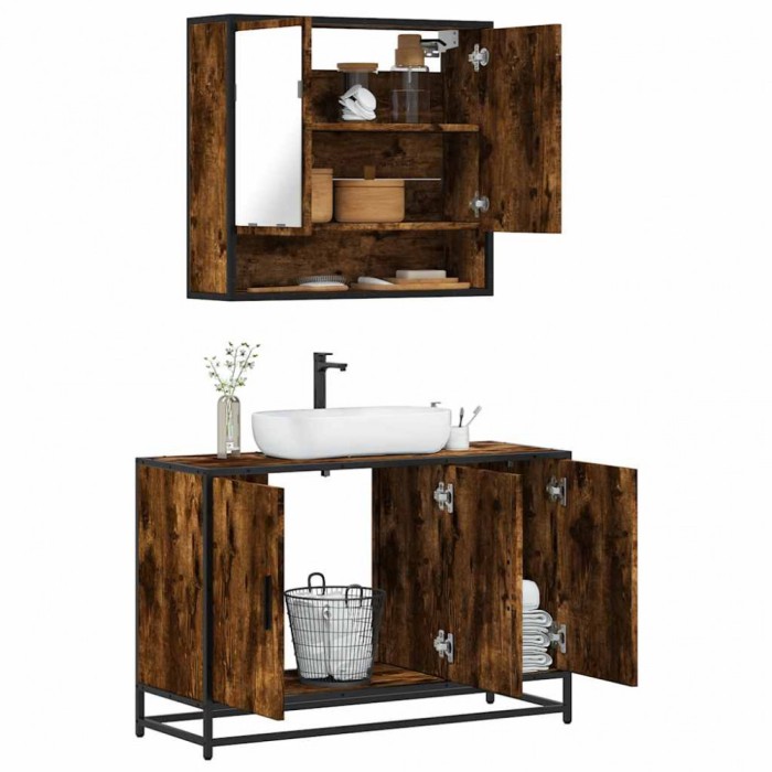 vidaXL Set mobilier de baie, 2 piese, stejar fumuriu, lemn prelucrat 3300922