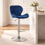 Cumpara ieftin Scaun de bucatarie/bar, Artool, West, rotativ, catifea, bleumarin si argintiu, 46x48.5x90-111 cm