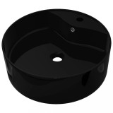 Cumpara ieftin Bazin chiuveta ceramica baie cu gaura robinet/preaplin, rotund, negru