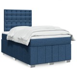 VidaXL Pat box spring cu saltea, albastru, 120x190 cm, material textil