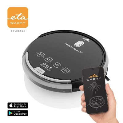 Robot aspirator cu mop ETA Aron 2512 90000, Wi-Fi, baterie Li-Ion 14.4 V, 300 ml, autoincarcare, navigare giroscopica, negru foto