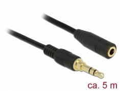 Cablu prelungitor audio jack stereo 3.5mm (pentru smartphone cu husa) T-M 5m negru, Delock 85590