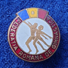 Insigna veche 1970 sport educatie - Federatia Romana de Gimnastica - Superba