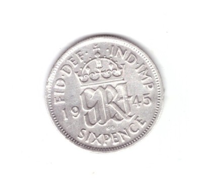 Moneda Marea Britanie 6 pence 1945, stare foarte buna, curata foto