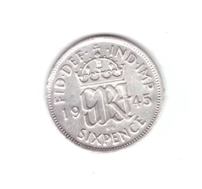 Moneda Marea Britanie 6 pence 1945, stare foarte buna, curata