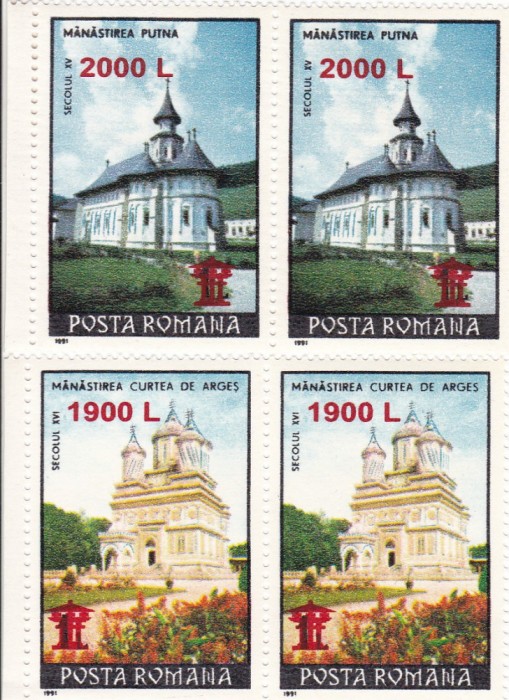 ROMANIA 2000 LP 1508 MANASTIRI 91 SUPRATIPAR PERECHE SERII MNH