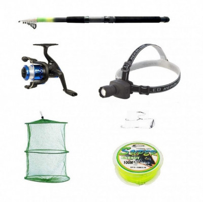 Pachet complet pescuit sportiv cu lanseta 3.6m, mulineta, lanterna frontala si accesorii foto