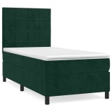Cumpara ieftin Pat box spring cu saltea, verde inchis, 90x190 cm, catifea