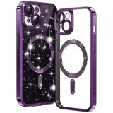 Husa MagSafe pentru Apple iPhone 15 Plus, Techsuit, Luxury Glitter, Mov Inchis