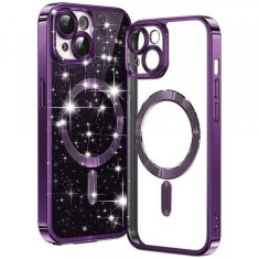 Husa MagSafe pentru Apple iPhone 15 Plus, Techsuit, Luxury Glitter, Mov Inchis