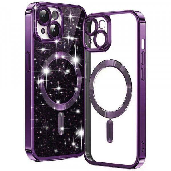 Husa MagSafe pentru Apple iPhone 14 Plus, Techsuit, Luxury Glitter, Mov Inchis