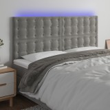 vidaXL Tăblie de pat cu LED, gri deschis, 200x5x118/128 cm, catifea
