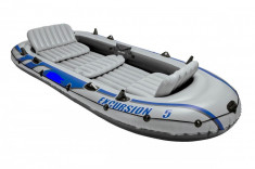 Barca pneumatica gonflabila BRIS Excursion, pentru 5 persoane, cu vasle si pompa manuala, 366 x 168 x 43 cm, gri albastru foto