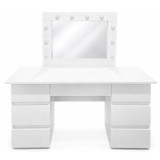 Masa de toaleta alba cu oglinda si LED, 7 sertare, Vanessa 130x43x143 cm