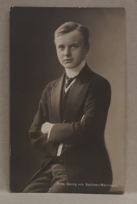 PRINTUL GEORG VON SACHSEN - MEININGEN ,PORTRET IN STUDIO , CARTE POSTALA ILUSTRATA , MONOCROMA, NECIRCULATA , PERIOADA PRIMULUI RAZBOI MONDIAL foto