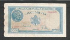 ROMANIA 5000 5.000 LEI 10 Octombrie 1944 [15] filigran bnr orizontal , VF foto