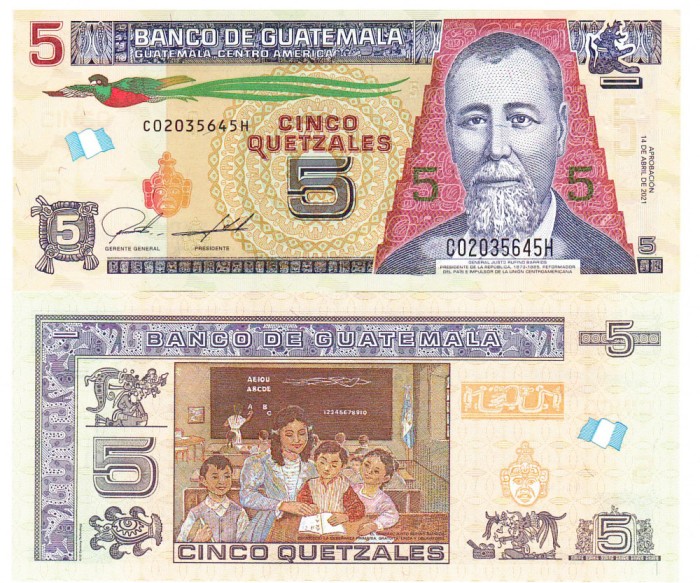 Guatemala 5 Quetzales 2021 P-122a UNC