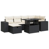 Cumpara ieftin Set mobilier de gradina cu perne, 8 piese, negru, poliratan