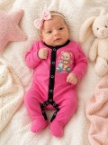 Salopeta din bumbac pentru bebelusi cu botosei, Pinky (Marime Disponibila: 0-1