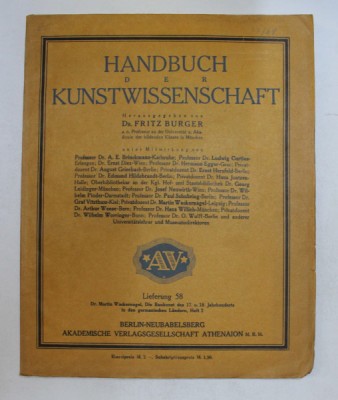 HANDBUCH DER KUNSTWISSENSCHAFT von FRITZ BURGER , LIEFERUNG 58 , INCEPUT DE SECOL XX foto