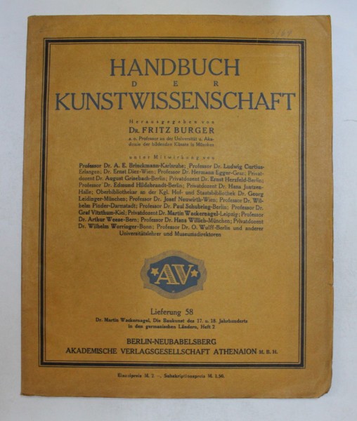 HANDBUCH DER KUNSTWISSENSCHAFT von FRITZ BURGER , LIEFERUNG 58 , INCEPUT DE SECOL XX