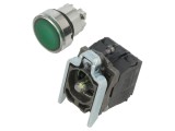 Comutator Apasare Schneider Electric 22mm, 1NC 1NO, Buton Plat Verde, Iluminare LED 110V, IP66, Seria Harmony XB4
