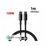 Cablu Type-C la Type-C Baseus Tungsten Gold Fast Charging 100W Black (1m, impletitura nylon)