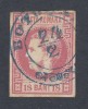 ROMANIA 1868 CAROL CU FAVORITI 18 BANI ROZ CIRCULAT STAMPILA CU AGRAFA BOTOSANI, Nestampilat