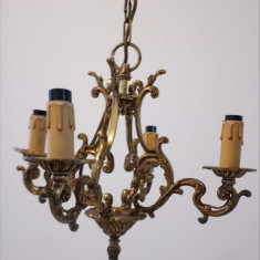Candelabru antic din bronz cu 4 brațe in stilul Rococo