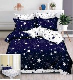 Cumpara ieftin Lenjerie Pat Leila Sf001, Bumbac, 4 Piese, Fara Elastic, Alb, Albastru