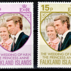 Falkland 1973, Mi #220-221**, nunta Printesei Anne, MNH! Cota 1,80 €!