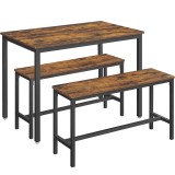Set masa de bar VASAGLE cu 2 banci, design industrial, maro rustic