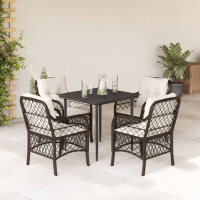 vidaXL Set mobilier de grădină, 5 piese, cu perne, maro, poliratan foto
