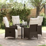 Set de dining pentru grădină cu 5 piese și perne, rattan polipropilenă maro