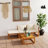 vidaXL Set mobilier grădină cu perne, 4 piese, crem, lemn masiv acacia 3057659