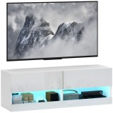 HOMCOM Dulap TV montat pe perete cu LED-uri, 16 moduri de clipire, Dulap TV montat pe perete, Rafturi deschise, 120 x 35 x 40,5 cm, Alb | Aosom Romani