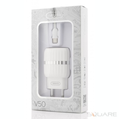 Incarcatoare Retea Tranyoo, V50, Fast Charge Kit, 2 x USB + USB Type-C Cable, White foto