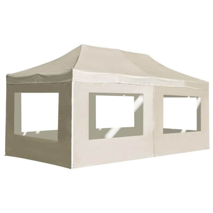 Cort de petrecere pliabil cu pereți, crem, 6 x 3 m, aluminiu