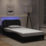 VidaXL Cadru de pat cu lumini LED, negru, 100x200 cm, piele ecologică