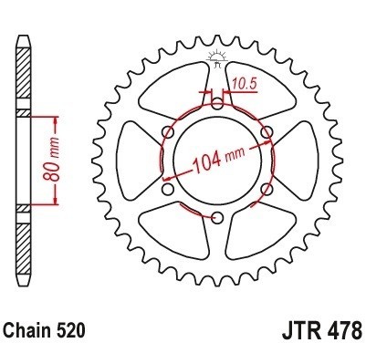 Pinion spate 42 dinti pas lant 520 &ndash; Kawasaki ZXR 400 - ZX-6R 600 Ninja - ZX-6R 636 Ninja - ER-6F - ER-6N 650 Versys - Vulcan 650