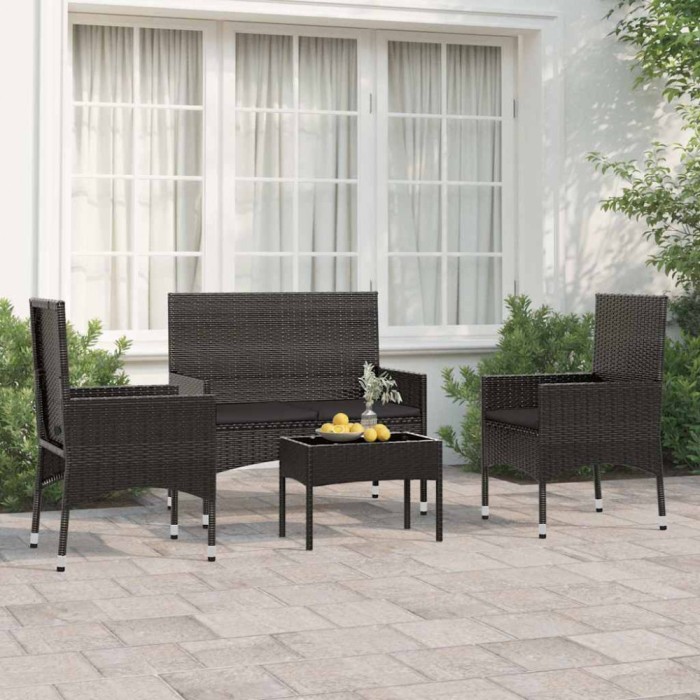 vidaXL Set mobilier relaxare grădină 4 piese cu perne poliratan negru 319498