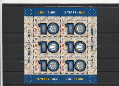 ROMANIA 2009 LP 1825 - 10 ANI DE LA MONEDA EURO MINICOALA FOLIO AUR MNH NESTAMP foto