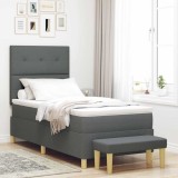 Cumpara ieftin Pat Box Spring cu Saltea și Bancă Gri &Icirc;ntunecat 90x190 cm Țesătură
