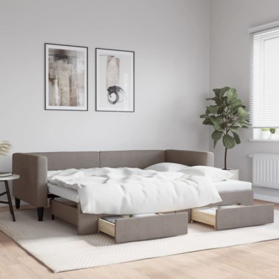 vidaXL Pat de zi cu extensie și sertare, gri taupe, 90x200 cm, textil 3196617 foto
